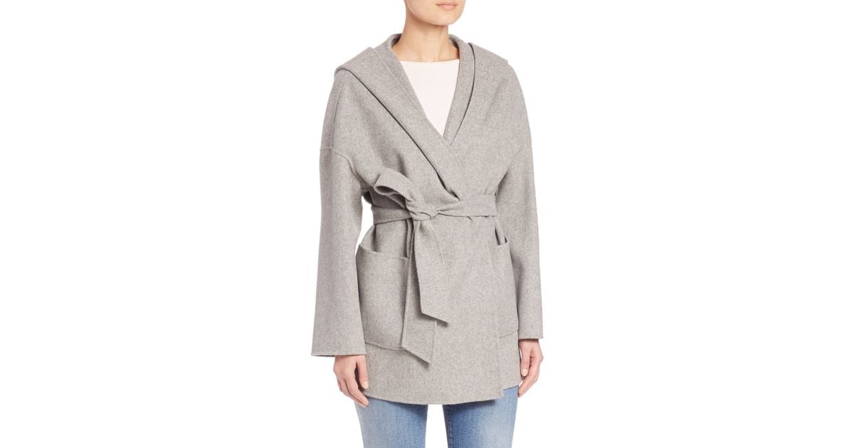 Max Mara Studio Selva Short Virgin Wool Wrap Coat in Gray | Lyst