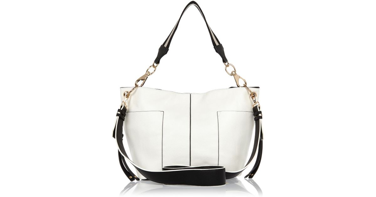 River Island White Black Split LeatherLook Slouchy Bag Lyst