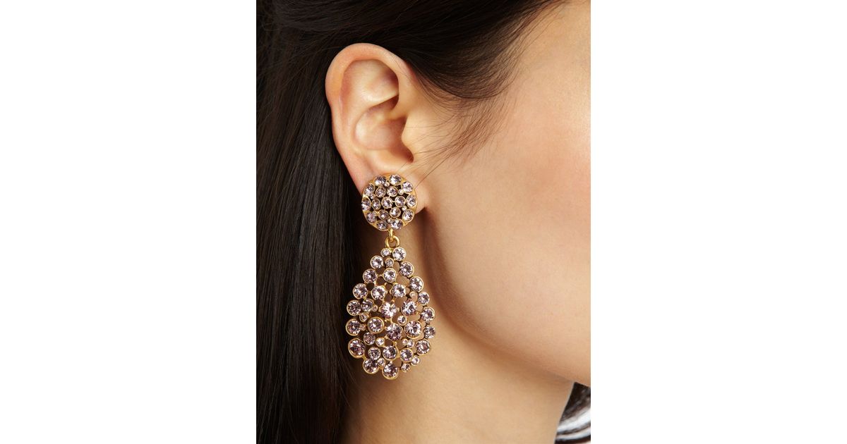 Lyst Oscar De La A Pave Teardrop Earring In Pink