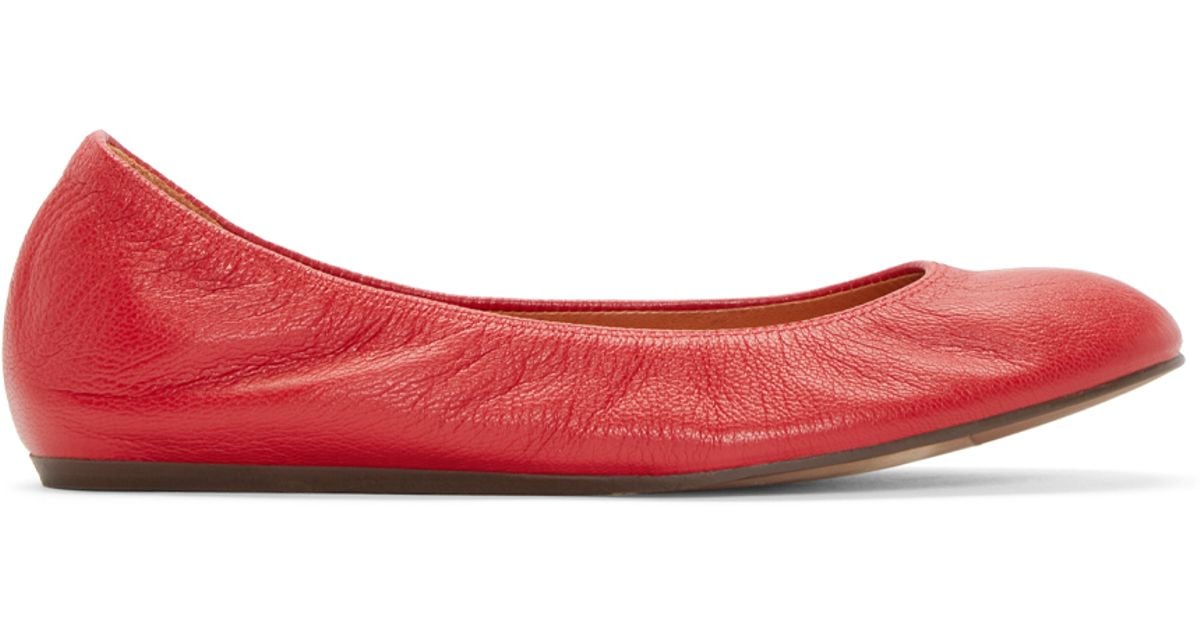 Red Leather Ballerina Flats | Lyst