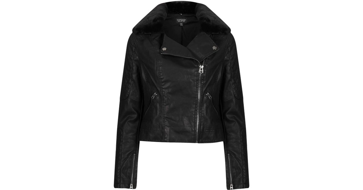 Top Fur Collar Biker Jacket In Black Lyst