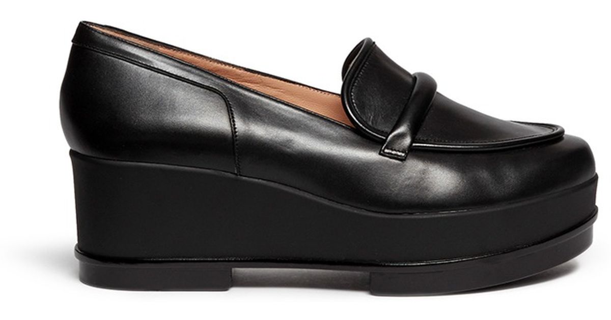 black wedge loafers