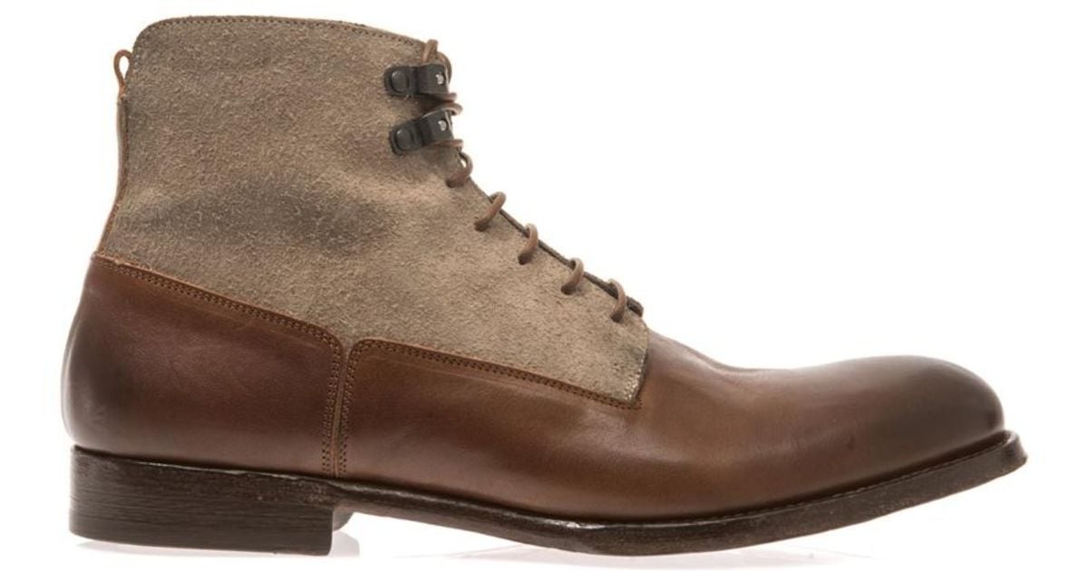 Alexander McQueen Leather And Suede Lace-up Boots in Brown for Men - Lyst