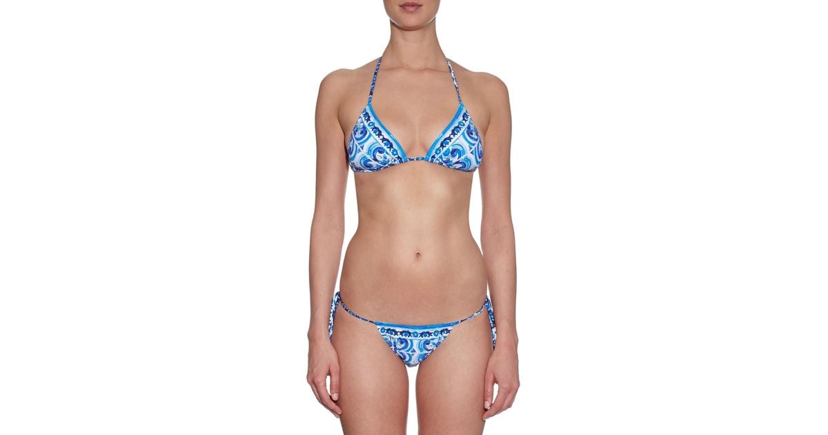 Dolce & Gabbana Majolica-print Triangle Bikini in Blue | Lyst
