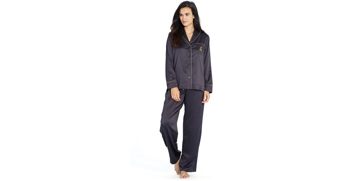 Ralph Lauren Satin Pajama Set in Black | Lyst