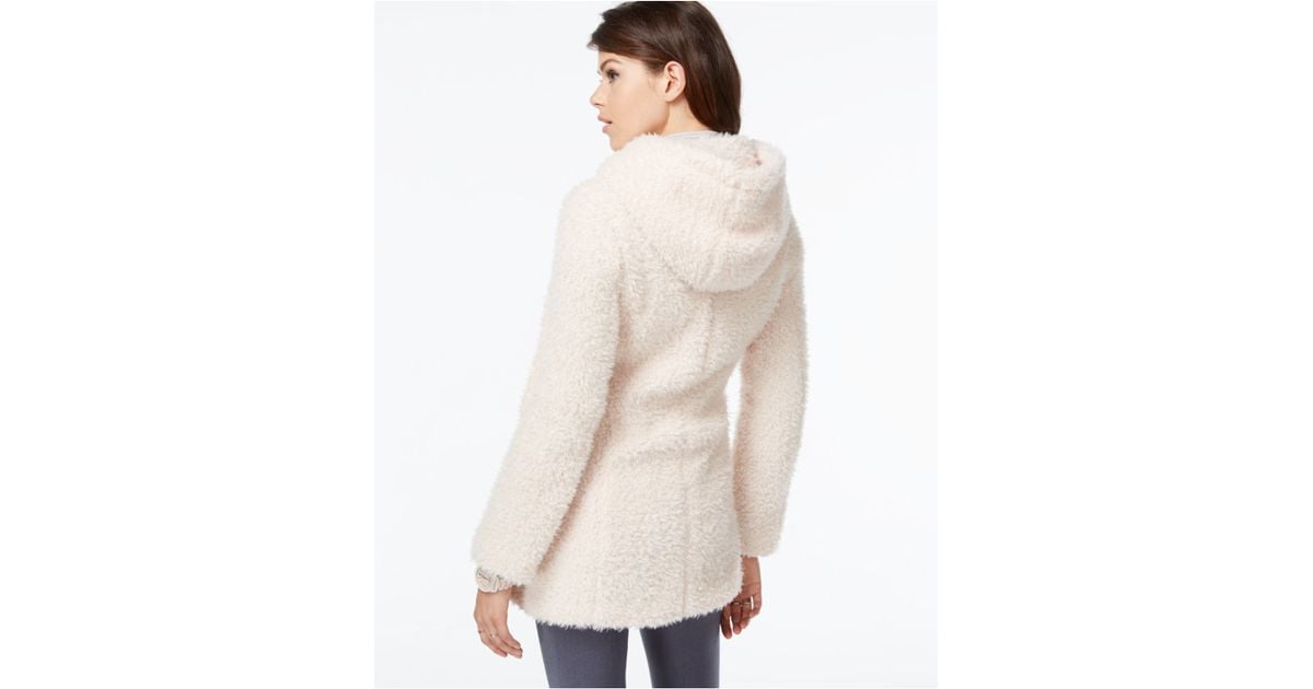 Jessica Simpson Hooded Faux Fur Coat In Blush Pink Lyst Jessica Simpson Hooded Faux Fur Coat In