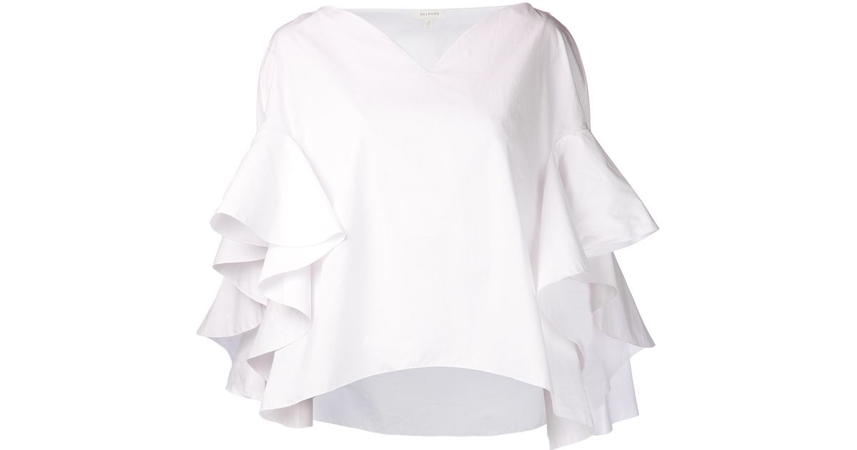 white frill sleeve blouse