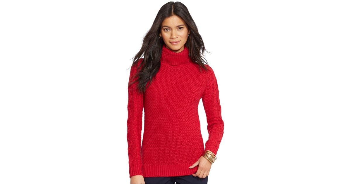 Lauren by Ralph Lauren CableKnit Turtleneck Sweater in Red Lyst