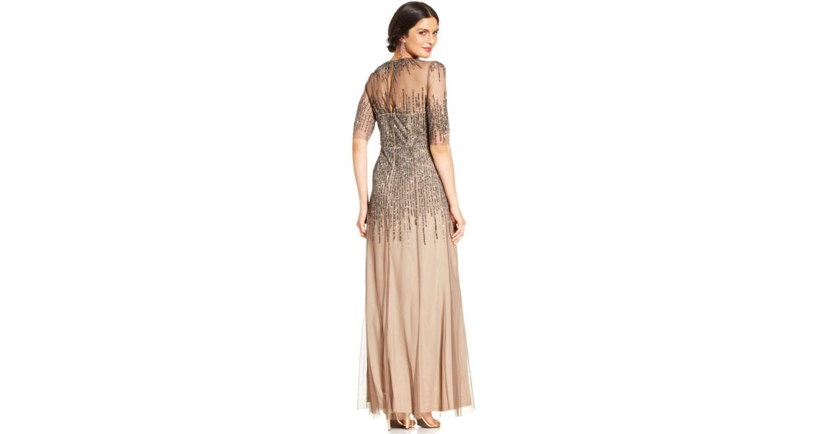 Adrianna Papell Elbow-sleeve Illusion Embellished Gown in Lead (Gray ...