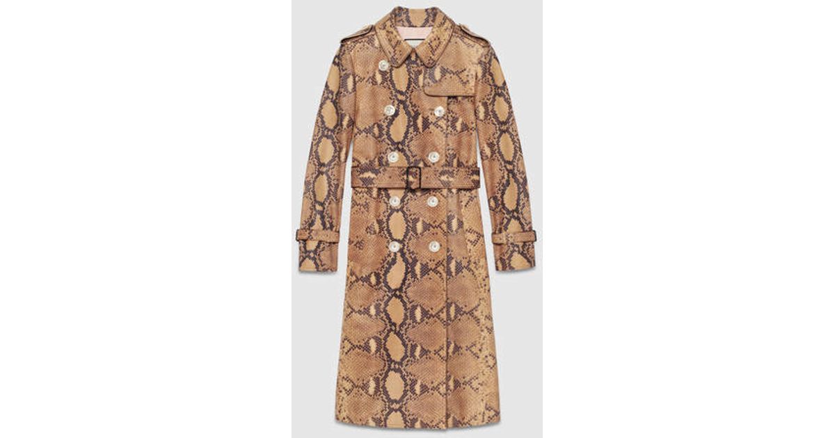 Gucci Python Print Leather Trench Coat, Gucci Fur Coat Snakeskin