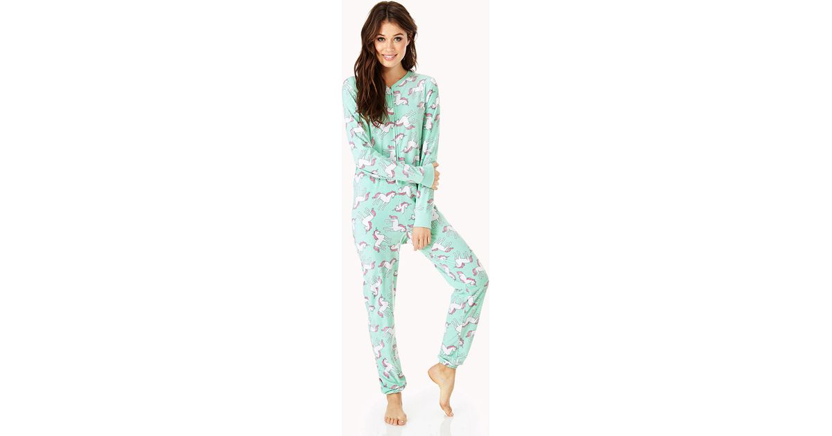 Forever 21 Unicorn Dreams Pj Onesie In Mint White Green Lyst