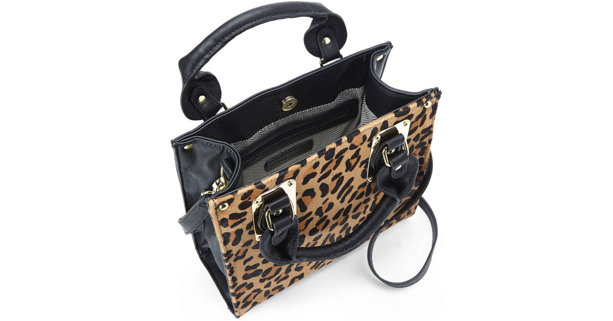Steve Madden Black Boxer Leopard Print Mini Satchel