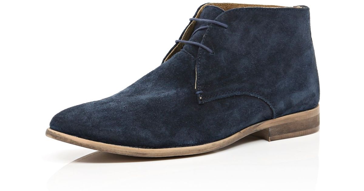 River Island Navy Suede Chukka Boots in Blue for Men - Lyst