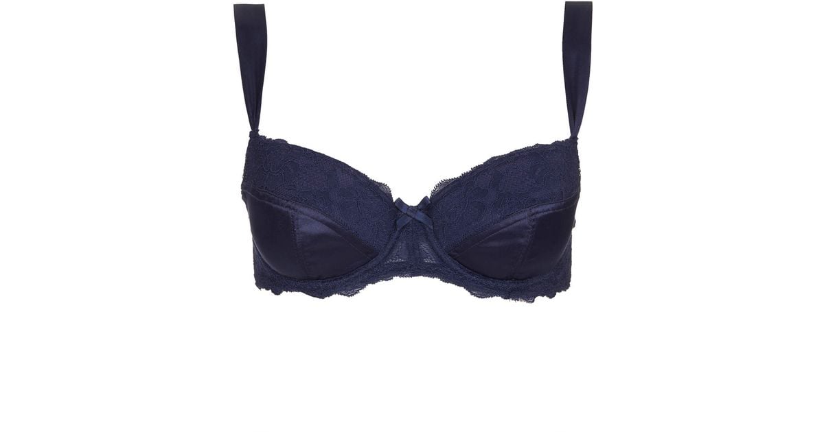 Wide Strap Satin Bra in Blue Lyst