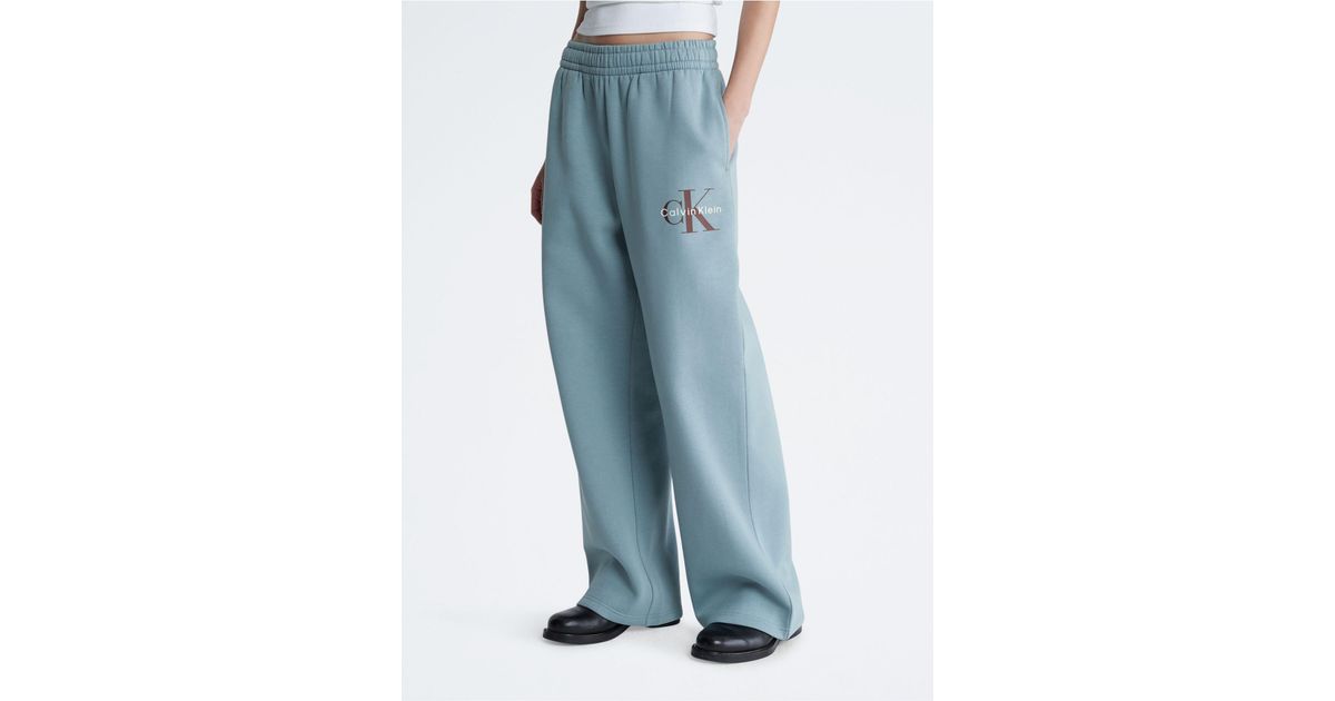 Calvin Klein Monogram Logo Wide Leg Sweatpants in Blue | Lyst