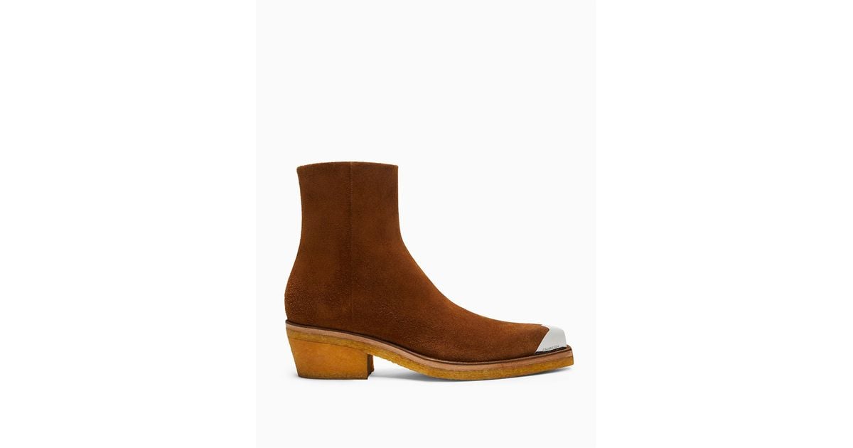 CALVIN KLEIN 205W39NYC Ankle Boot In Suede With Silver Toe Cap in Brown |  Lyst Canada