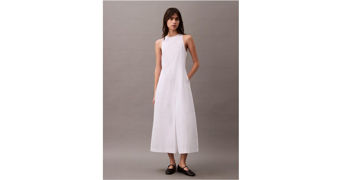 Calvin Klein Cotton Poplin Sleeveless Midi Dress in White | Lyst Calvin Klein Cotton Poplin Sleeveless Midi Dress in White | Lyst