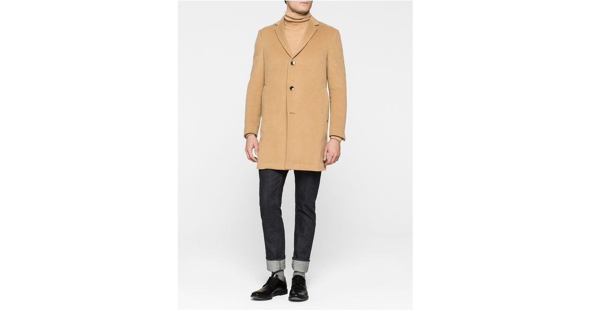 Calvin Klein Carlo Wool Cashmere Blend Coat in Camel (Natural) for Men -  Lyst