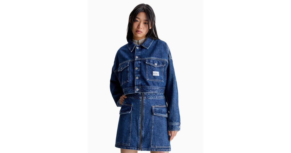 Calvin Klein Boxy Cropped Denim Jacket in Blue | Lyst