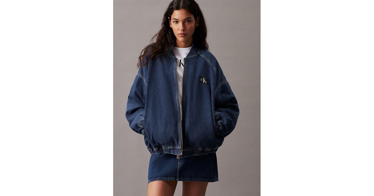 Calvin Klein Unisex Denim Bomber Jacket in Blue Lyst UK