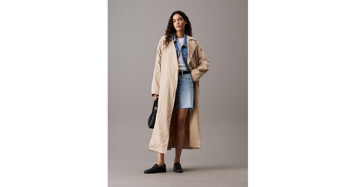 Calvin Klein Soft Nylon Long Trench Coat in Natural | Lyst UK