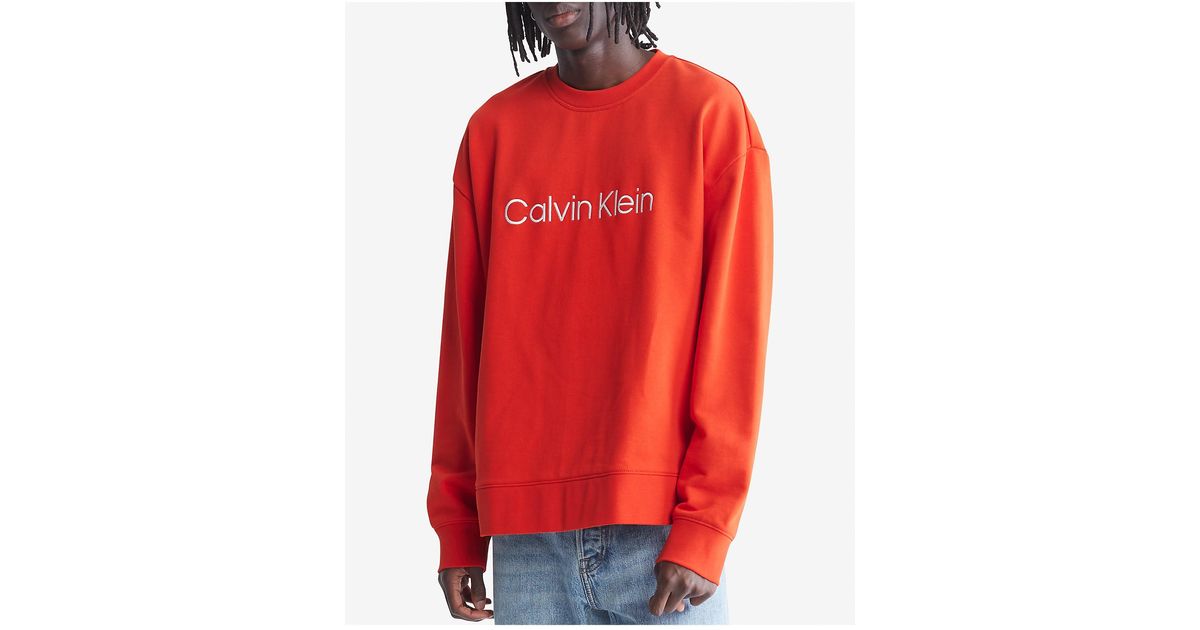 Calvin Klein Cotton Relaxed Fit Standard Logo Crewneck Sweatshirt in ...