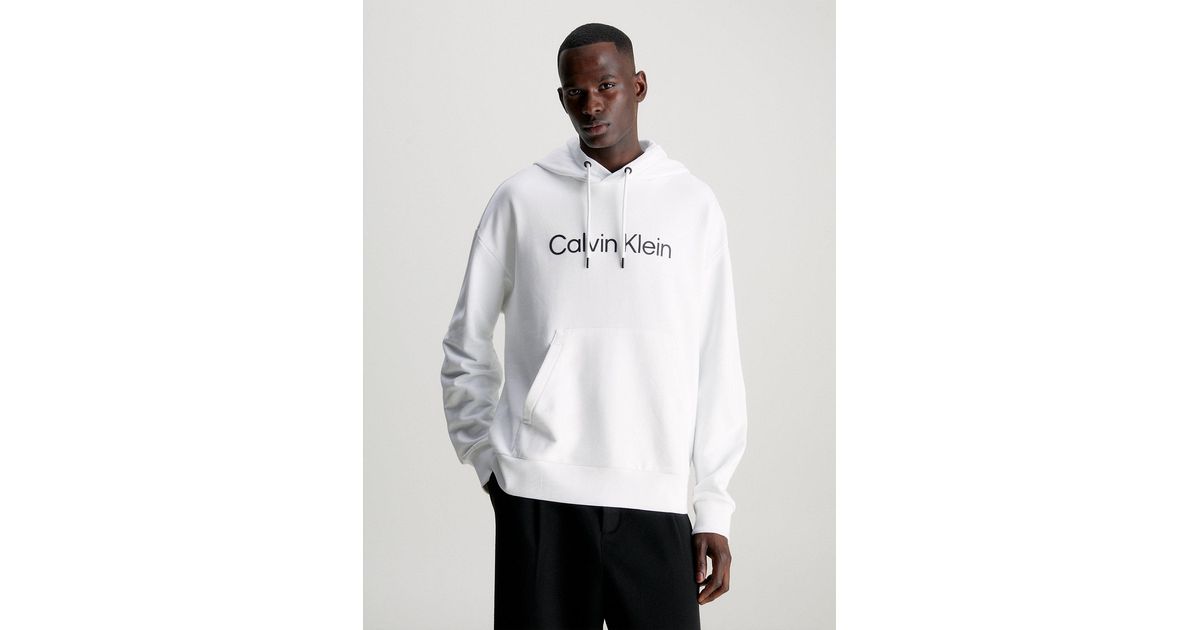 Calvin Klein Essential Cotton Blend Logo Hoodie, Bright White at John Lewis  & Partners