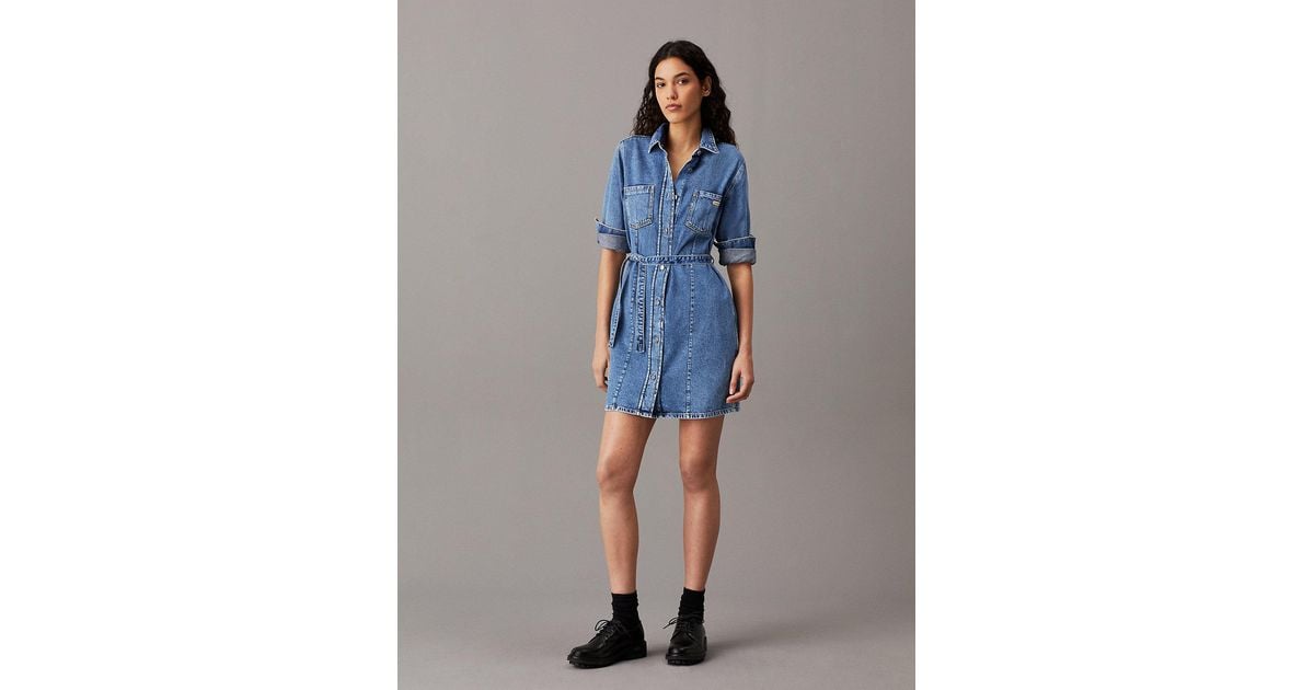 Robe-Chemise En Jean Avec Ceinture Calvin Klein en coloris Bleu