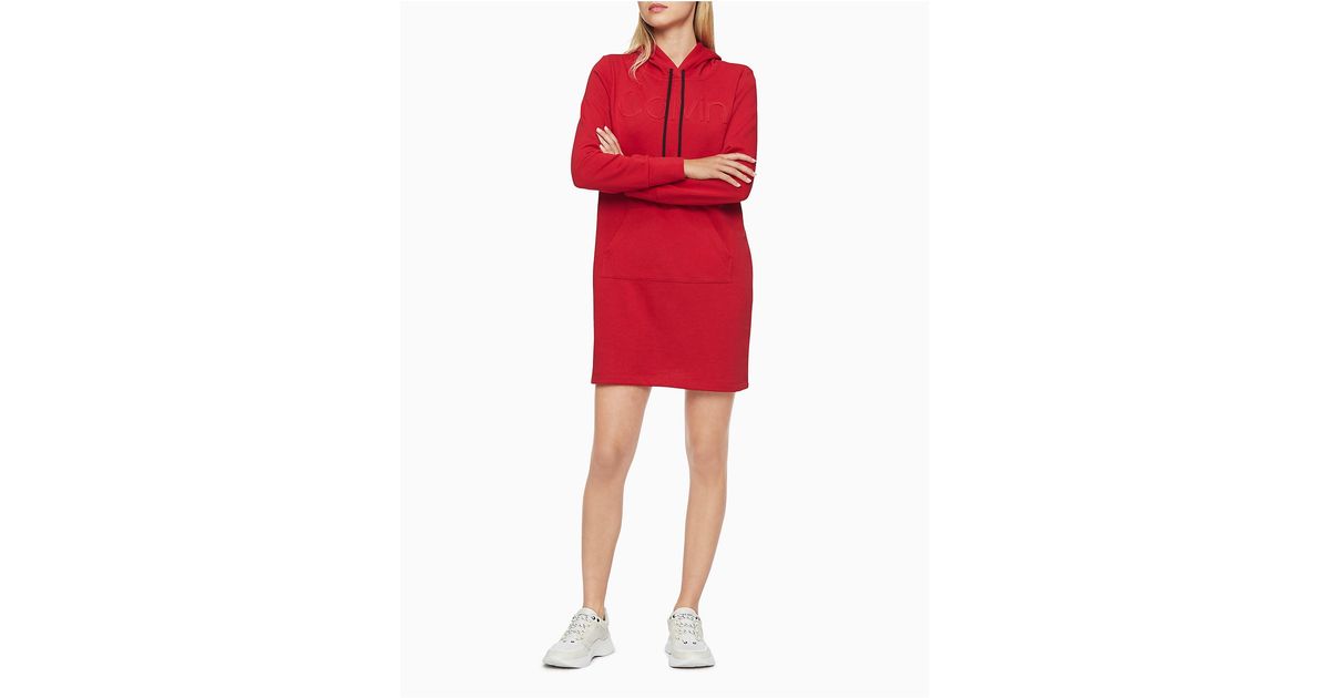 red hooded sweatshirt dress