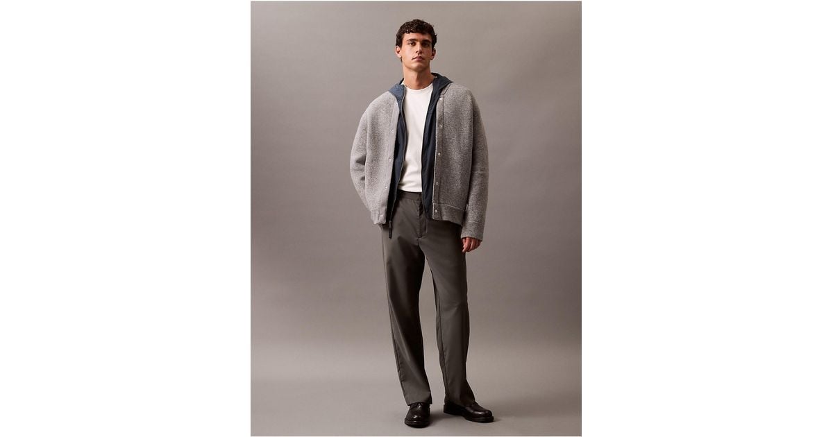 Calvin Klein Men's Wool Bomber Jacket With Knit Trim Gray Size Small