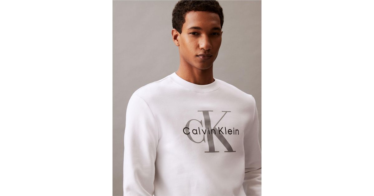 Calvin Klein Monogram Logo Relaxed Fleece Crewneck Sweatshirt in