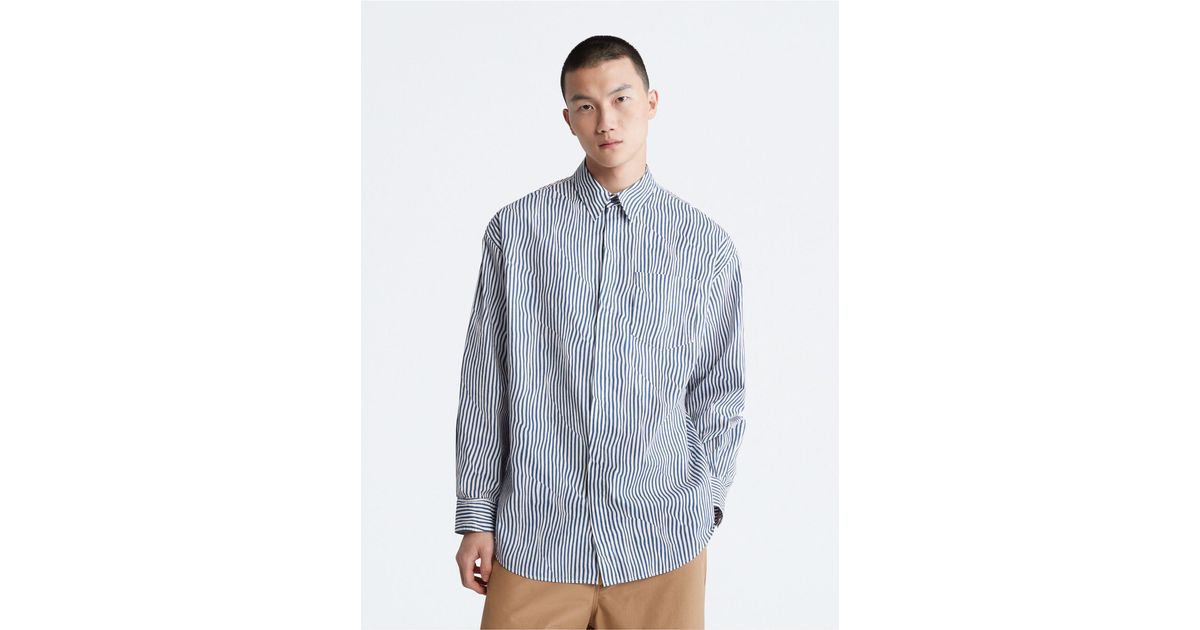 Calvin Klein Khakis Oversized Warped Stripe Button Down Shirt in Blue for Men Lyst