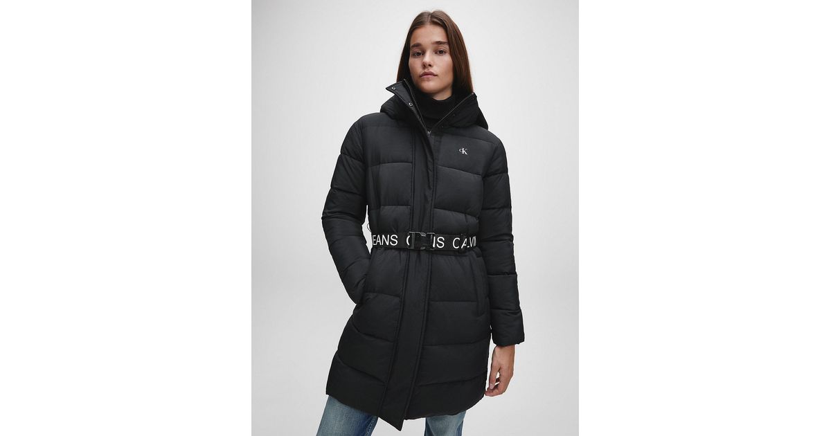 calvin klein nylon belted puffer coat