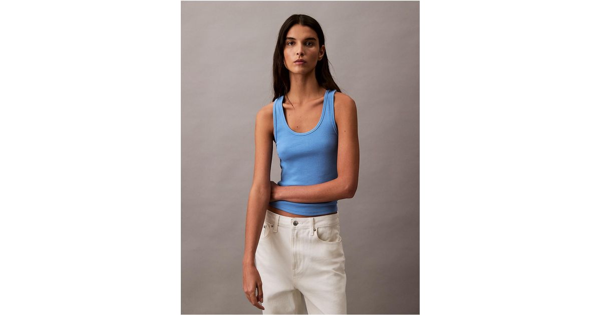 Calvin Klein Calvin Klein Cotton Contour Rib Tank in Blue | Lyst