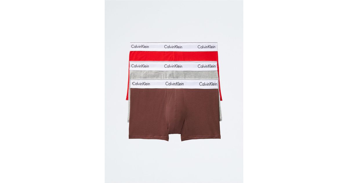 Calvin Klein Modern Cotton Stretch 3 Pack Trunk in Red for Men