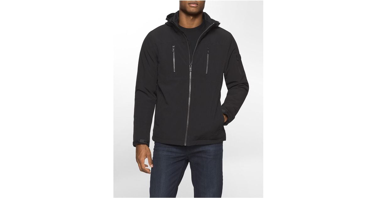 Calvin Klein Sherpa Fleece Soft Shell Hooded Jacket in Black for Men