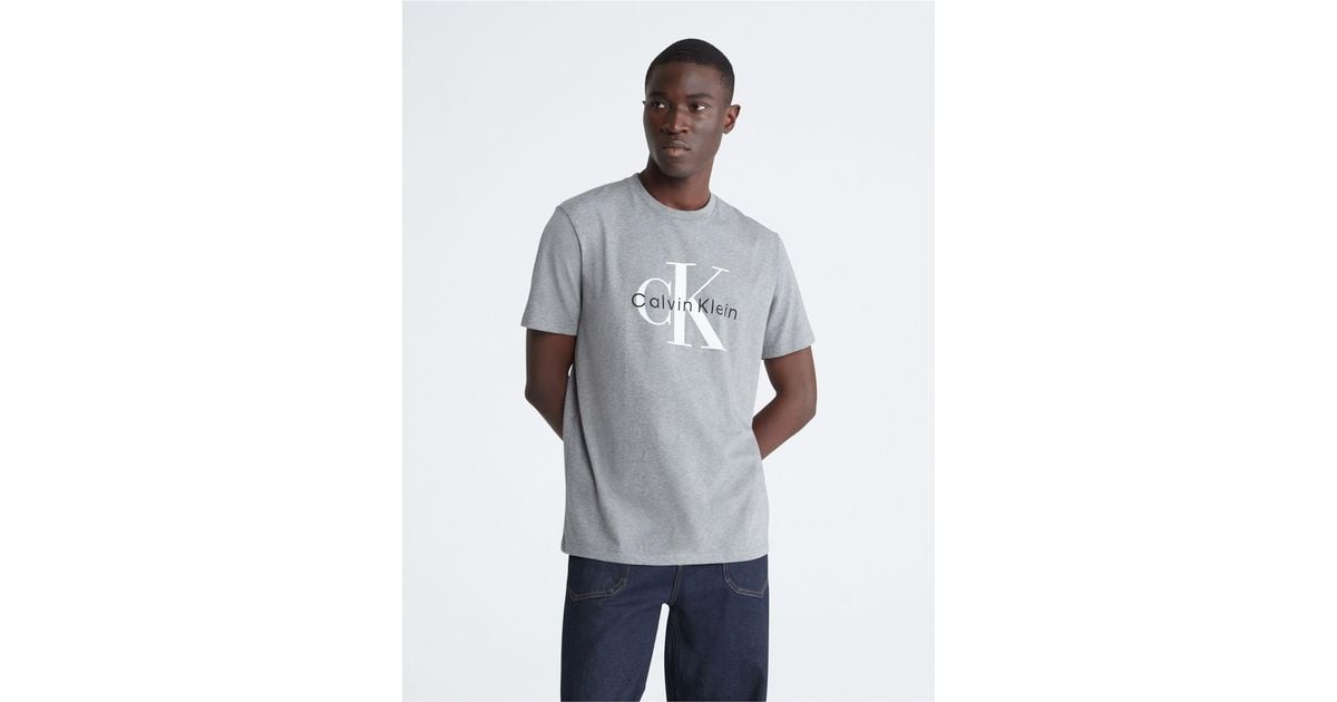 Calvin Klein Monogram Logo Crewneck T-shirt in Grey for Men