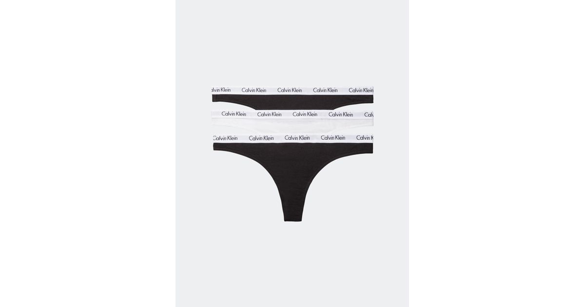 Calvin Klein Carousel Logo Cotton 3-pack Thong in Black