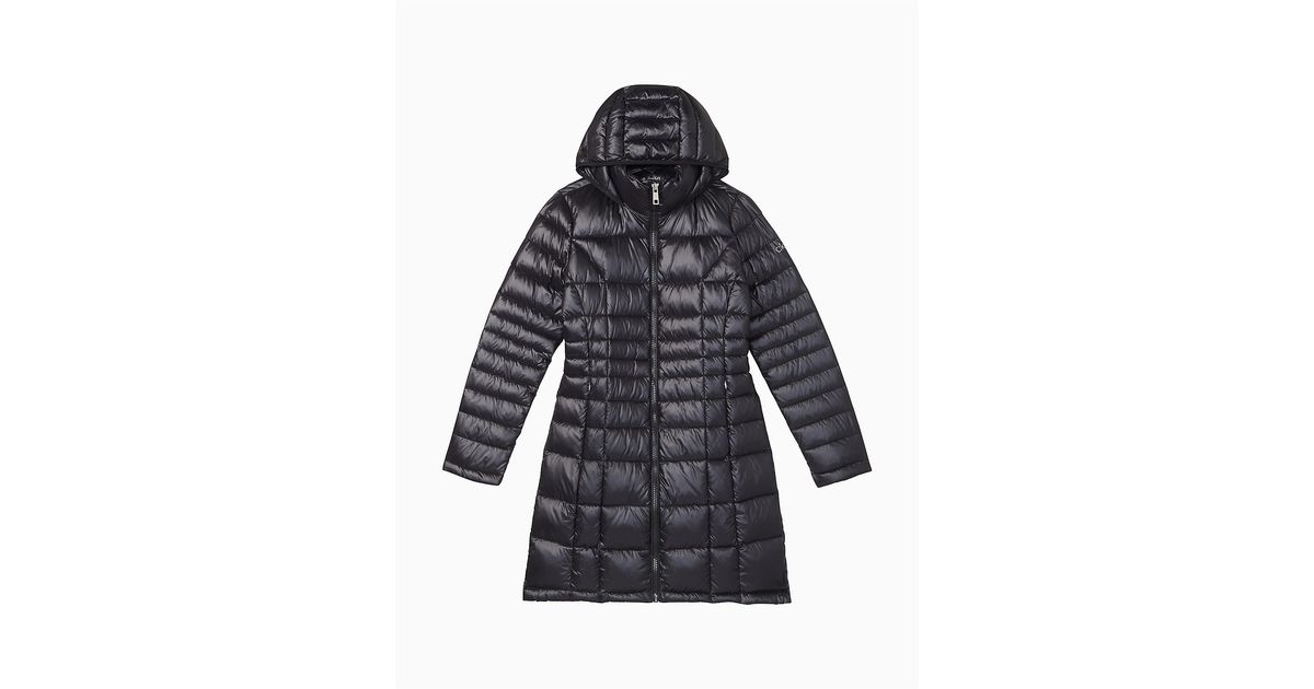 calvin klein long puffer coat