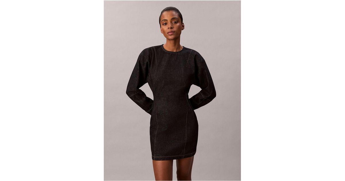 calvin klein black denim dress Calvin Klein Calvin Klein Denim Articulated Mini Dress in Black