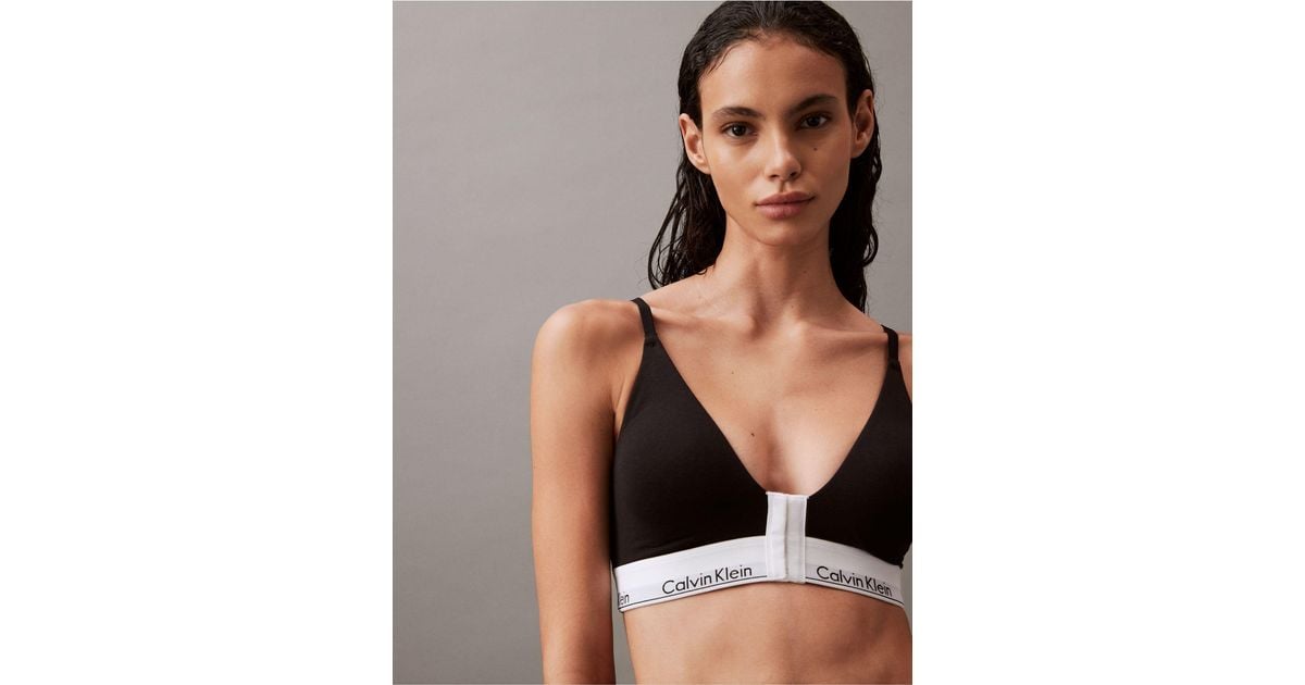 Calvin Klein Modern Cotton Lightly Lined Triangle Front Closure Bralette in  Black