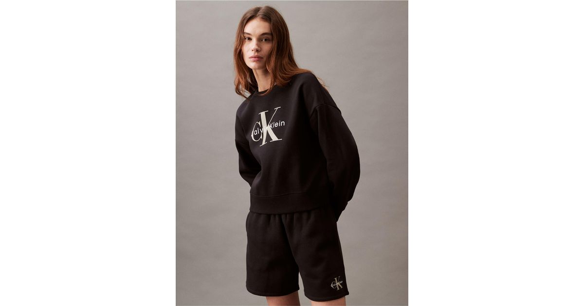 Buy Calvin Klein Monogram Logo Crew Neck Sweatshirt In Black