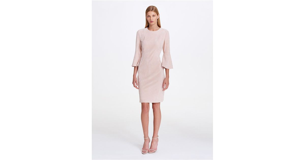 Calvin Klein Bell Sleeve Faux Suede Sheath Dress in Pink | Lyst