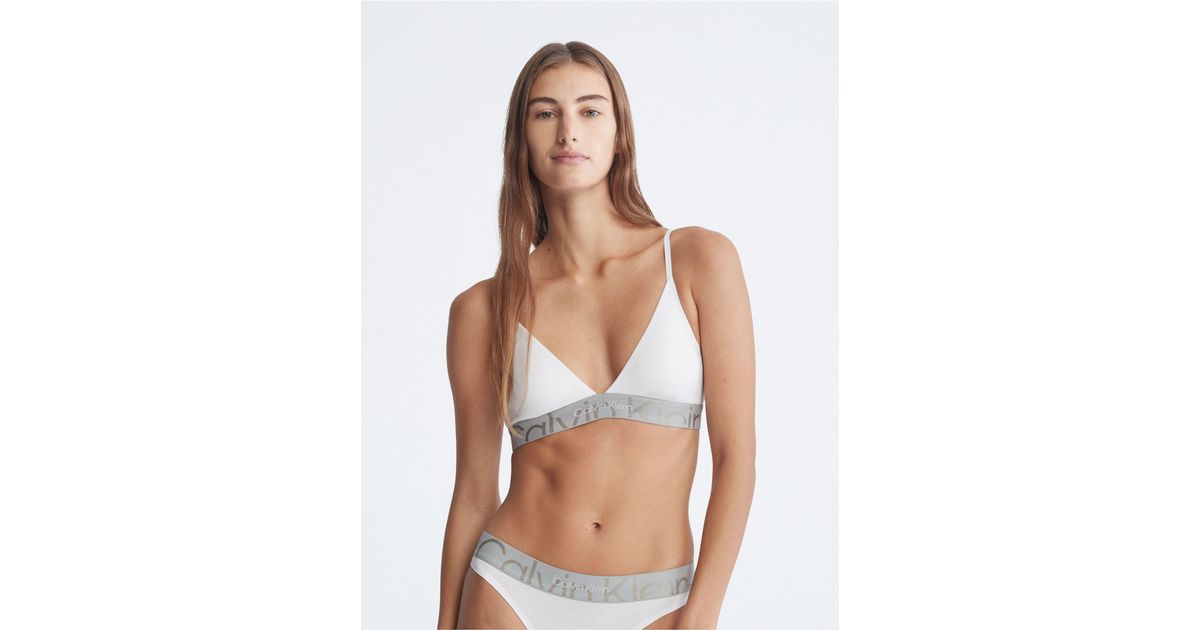 Calvin Klein Embossed Icon Lightly Lined Triangle Bralette in White