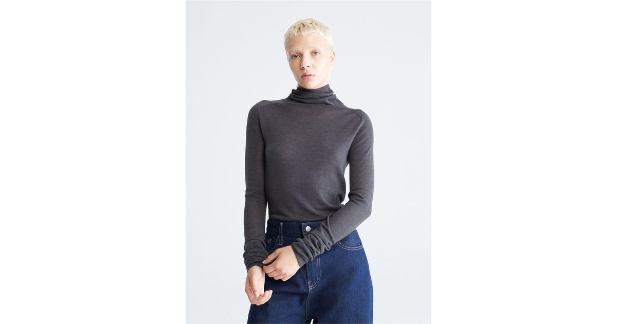 Calvin Klein Uplift Merino Wool Blend Turtleneck Sweater in Blue | Lyst