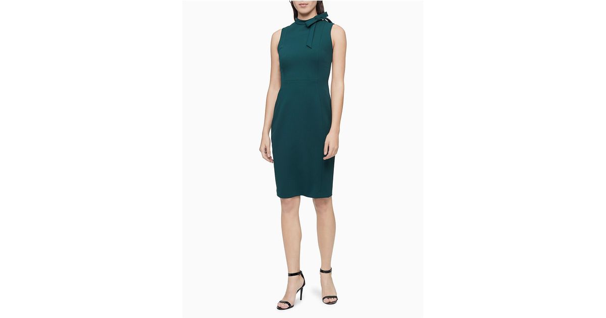 Calvin Klein Bow Neck Sleeveless Sheath Dress in Green | Lyst