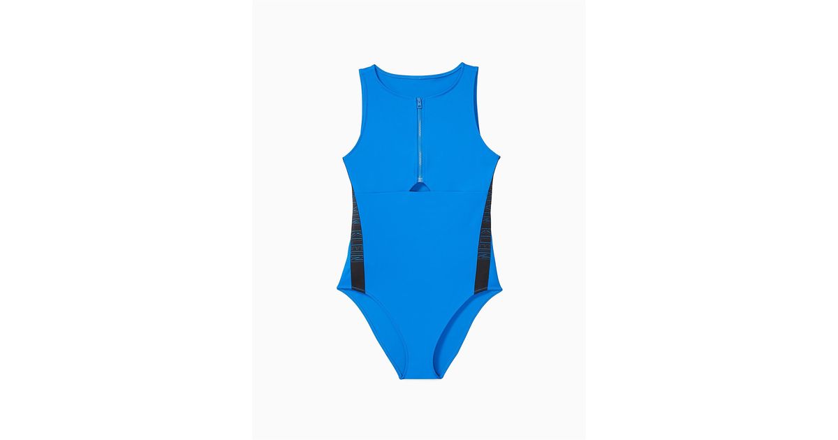Calvin Klein Synthetic Intense Power Zip Onepiece Swimsuit in Blue