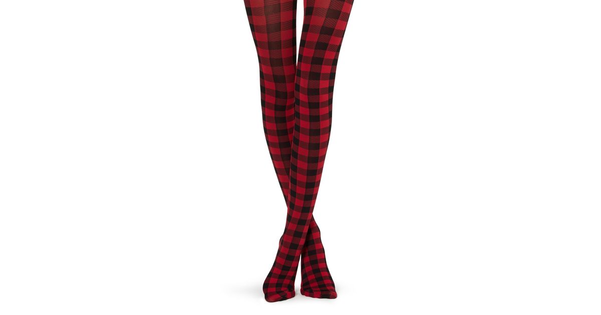 Collant con Motivo Vichy di Calzedonia in Rosso | Lyst