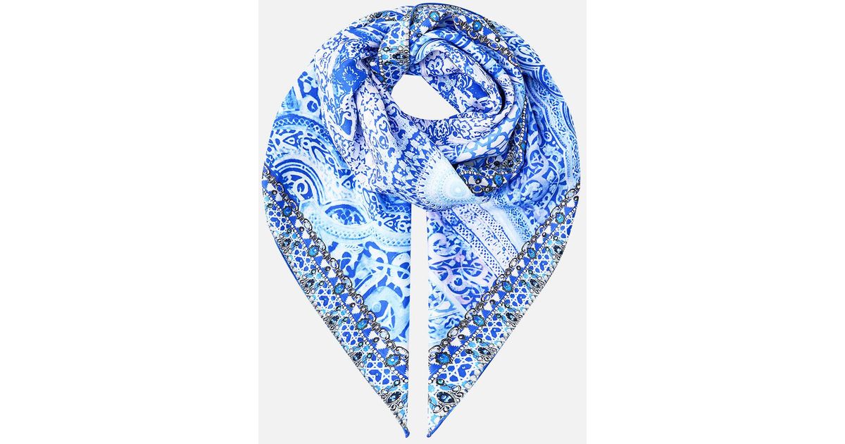LARGE CRYSTALLED SILK SQUARE SCARF NOTES FROM THE BLUE ROOM