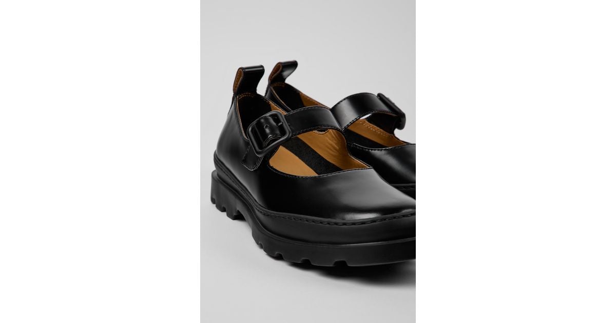 Camper Leather Mary Jane Flats in Black | Lyst UK